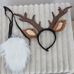 Cute Deer Antler Headband with Faux Fur Puff Accessory - Brown & White